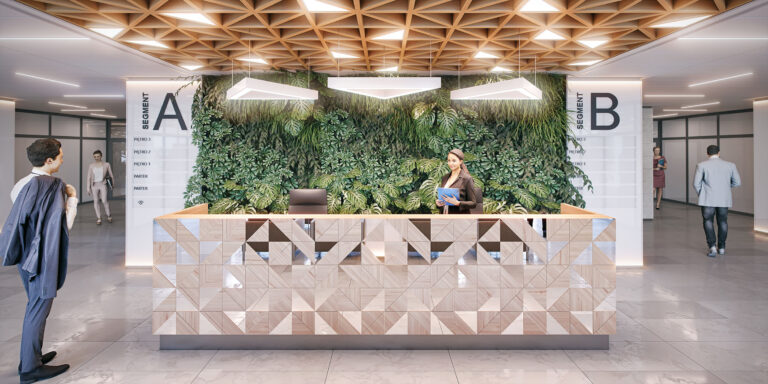 Hol budynku biurowego Kraków Valo-studio-profesjonalne wizualizacje architektoniczne