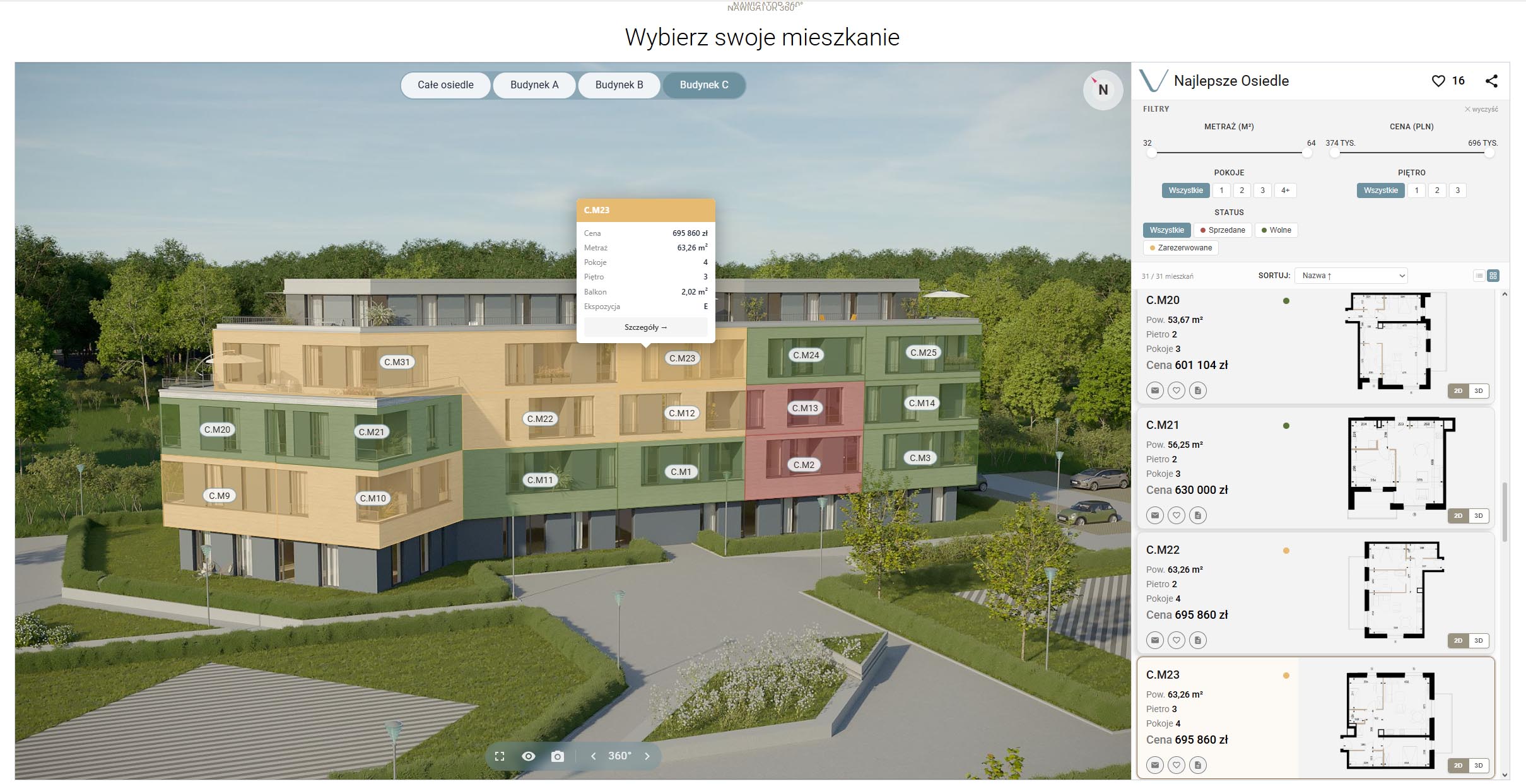 Nawigator 360 - zaawansowany system sprzedaży mieszkań- widok budynku z hotspotami