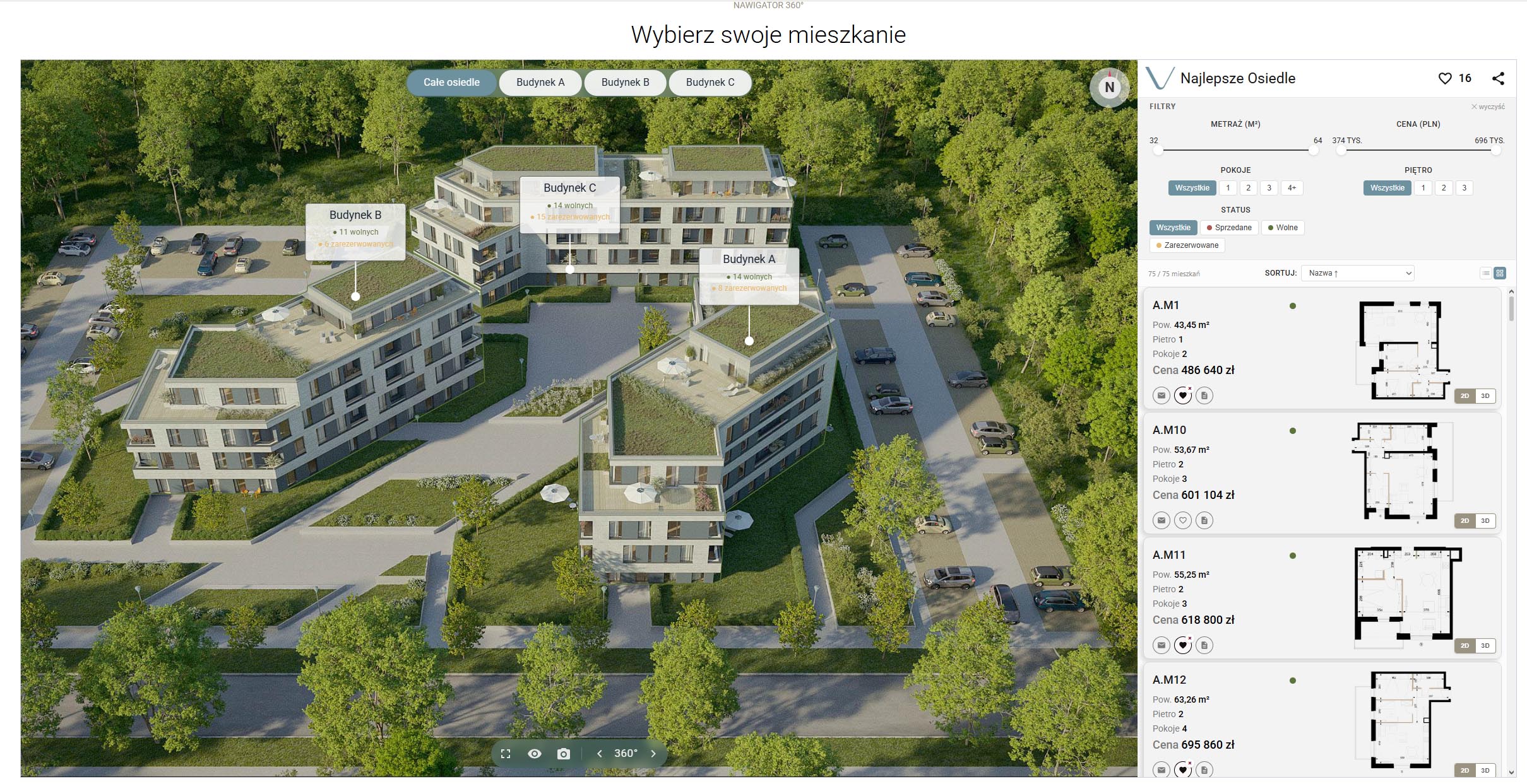 Nawigator 360 - zaawansowany system sprzedaży mieszkań- panorama osiedla