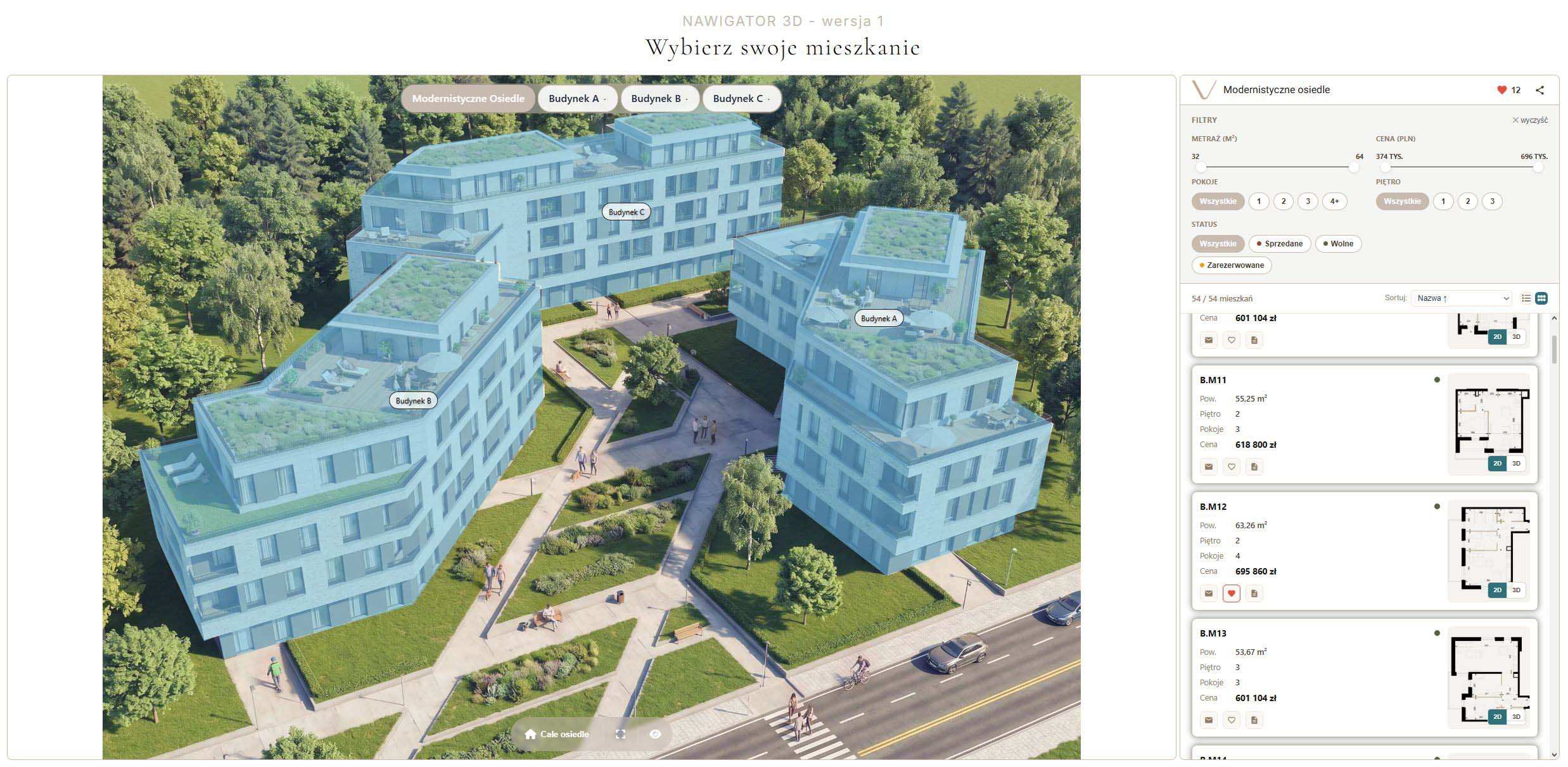 Nawigator 3D- zaawansowany system sprzedaży mieszkań- panorama osiedla