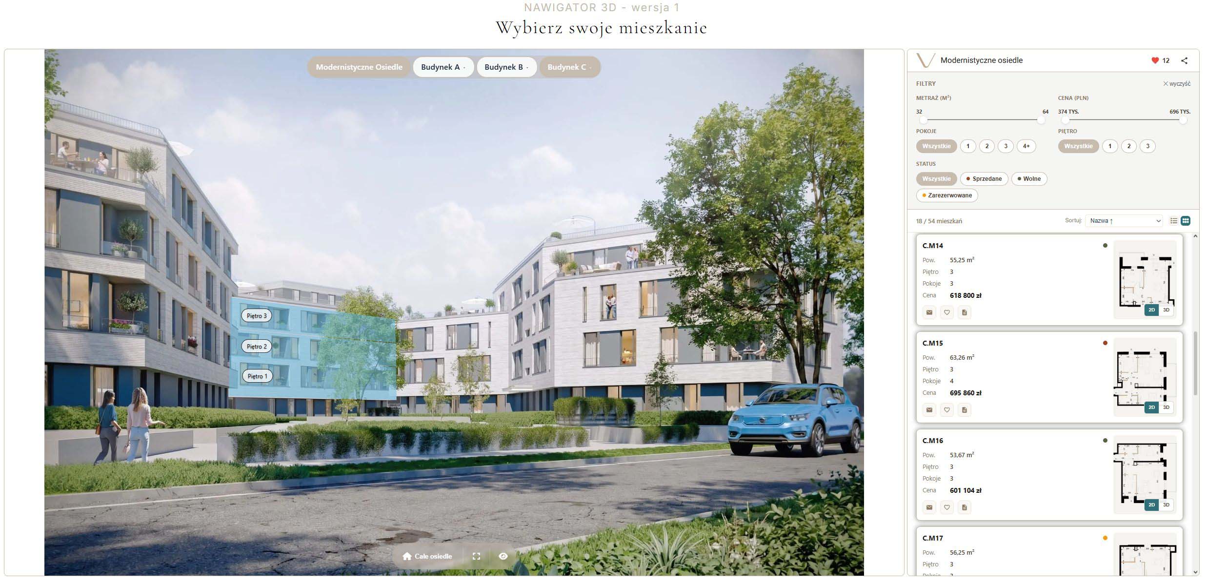 Nawigator 3D- zaawansowany system sprzedaży mieszkań- wybrany budynek